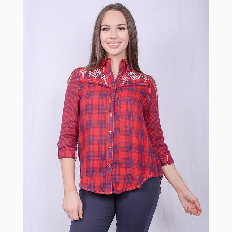 Lady's World Women's Plaid Aztec Long Sleeve