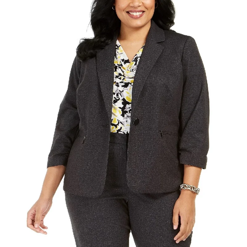 Kasper Women's Plus Size One-Button Blazer Charcoal Size Petite Small - PS