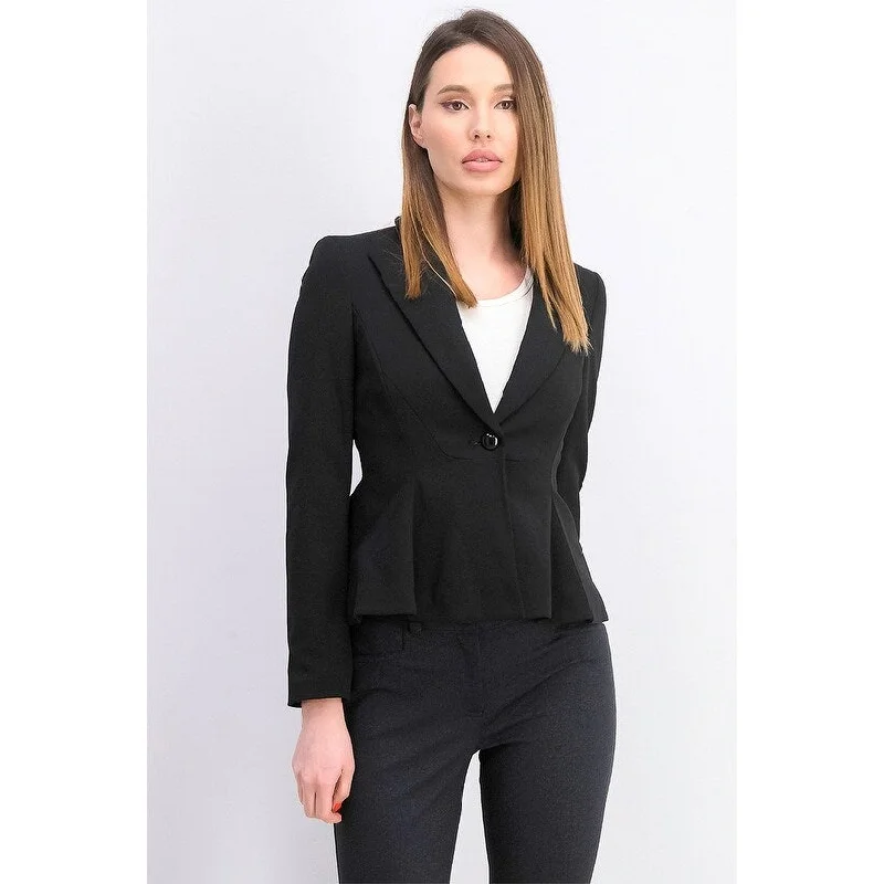 Bar III Women's Crepe Peplum Blazer Black Size 14