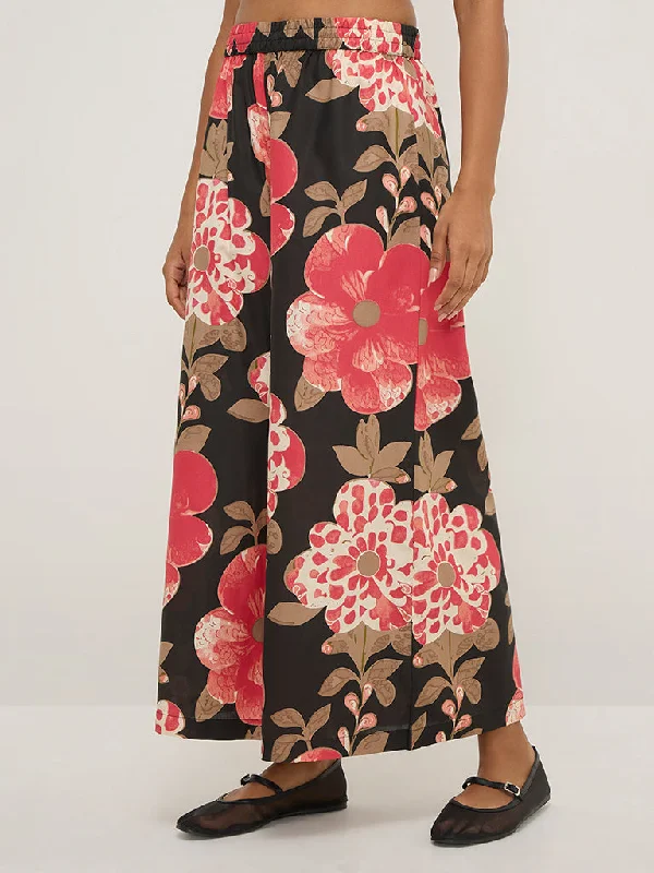 Utsa Black Floral Printed Palazzos