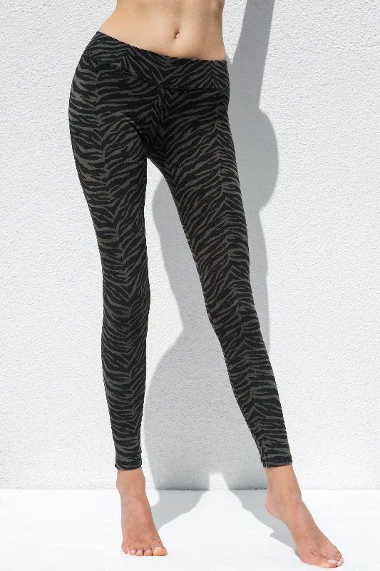 Zebra Leggings - Olive Black