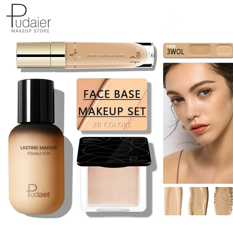 Pudaier Face Foundation Makeup Set Liquid Foundation Cream Matte Foundation Base Face ALL Concealer Cosmetic Professional base