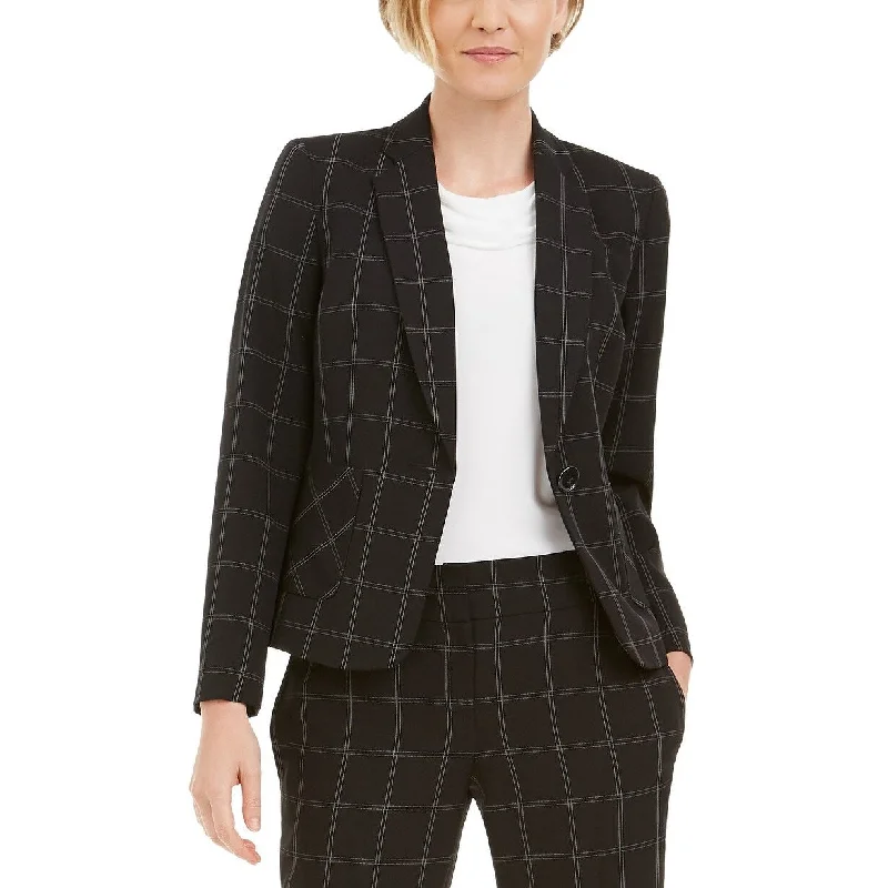 Kasper Women's Petite Windowpane-Plaid One-Button Blazer Black / Vanillaice Size 12P