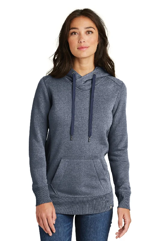 New Era Womens Sueded French Terry Hooded Sweatshirt Hoodie w/ Pouch Pocket - Navy Blue Twist - Closeout