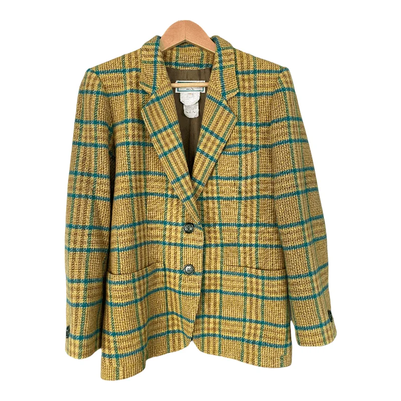 Yves Saint Laurent Variation Vintage 100% Wool Check Jacket Green and Brown FR38 UK Size 10