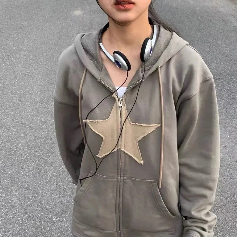 DressBetty - Hip Hop Zip Up Vintage Star Hoodie