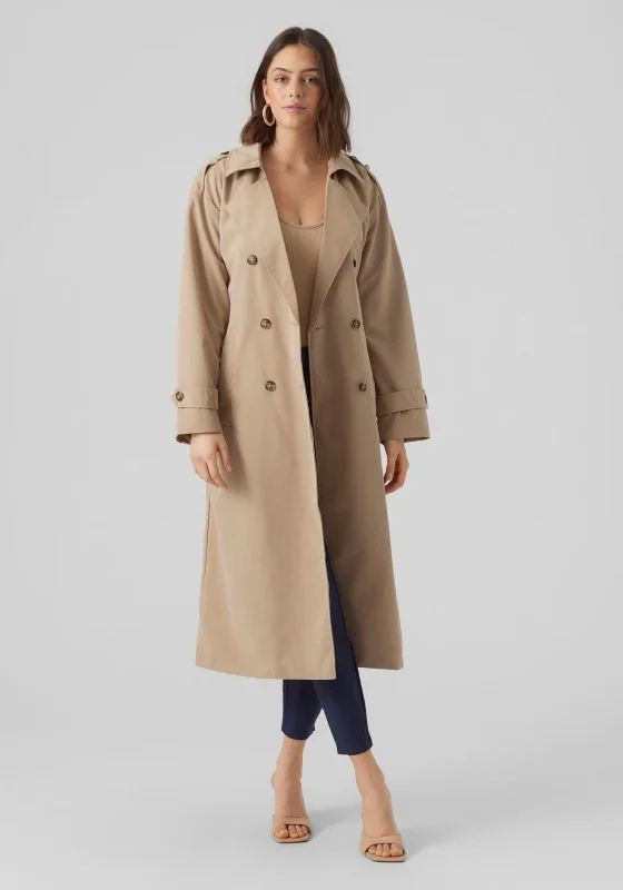 Vero Moda Chloe Long Trench Coat, Silver Mink