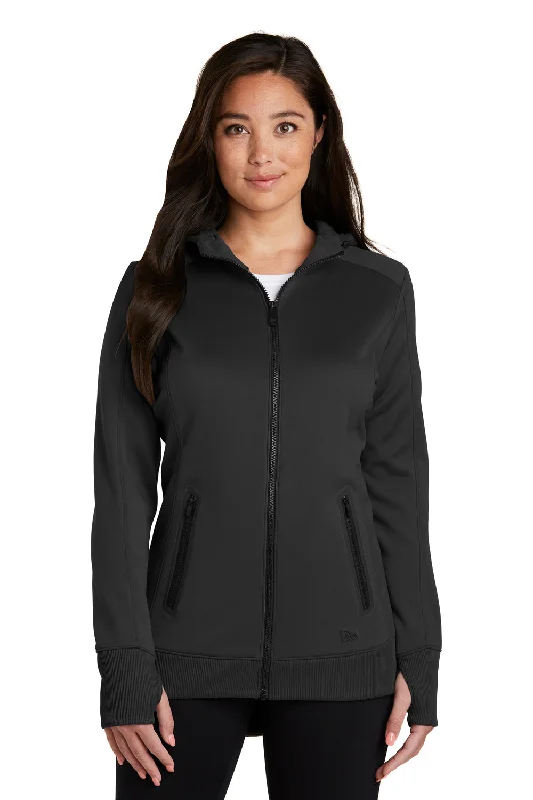 New Era Womens Venue Moisture Wicking Fleece Full Zip Hooded Sweatshirt Hoodie w/ Pockets - Black - Closeout