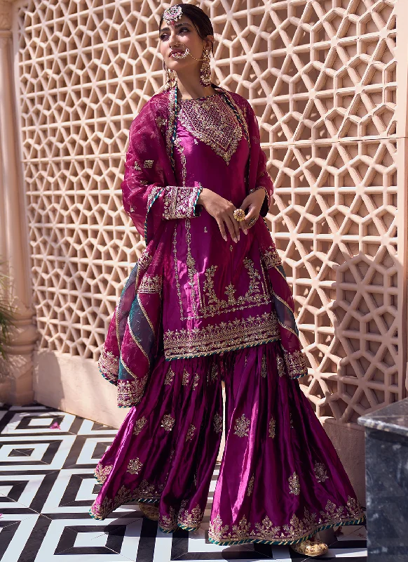 Deep Wine Embroidered Gharara Suit