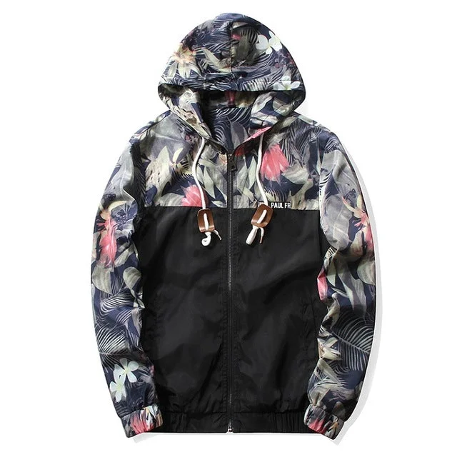 Grandwish Floral Bomber Jacket Men Hip Hop Slim Fit Flowers Pilot Bomber Jacket Coat Men's Hooded Jackets Plus Size 4XL , PA571