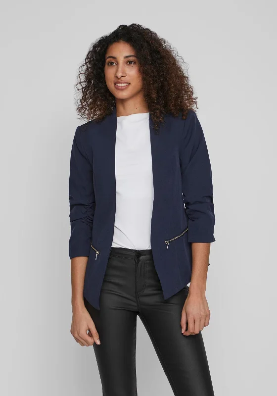 Vila Joy Spread Collar Open Blazer, Navy