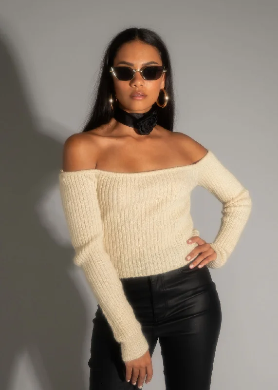 Miley Beige Off The Shoulder Sweater