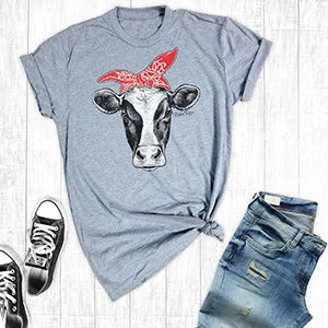 Red Bandanna Cow Grey T Shirt