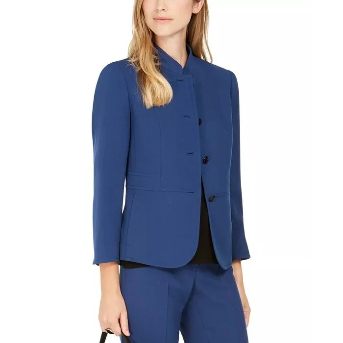 Anne Klein Women's Band-Collar Blazer Dark Blue Size 10