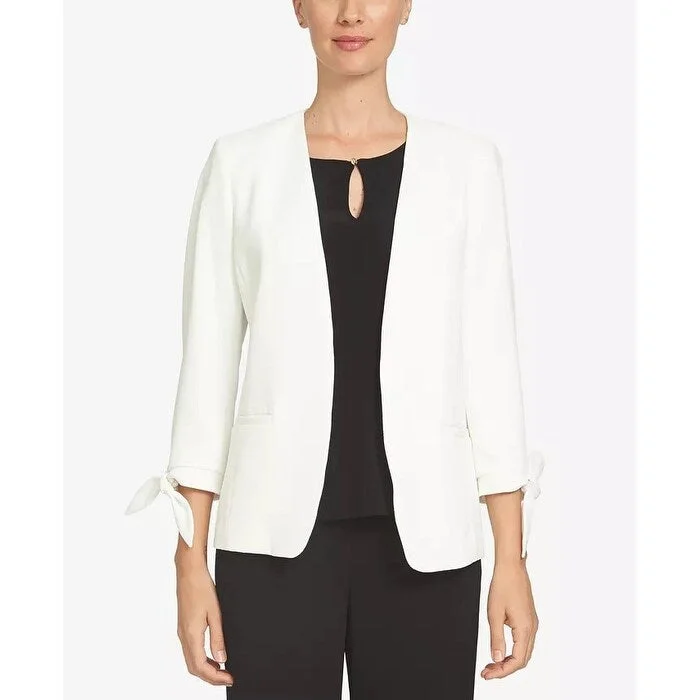 CeCe Women's Tie Sleeve Open Front Blazer White Size 14