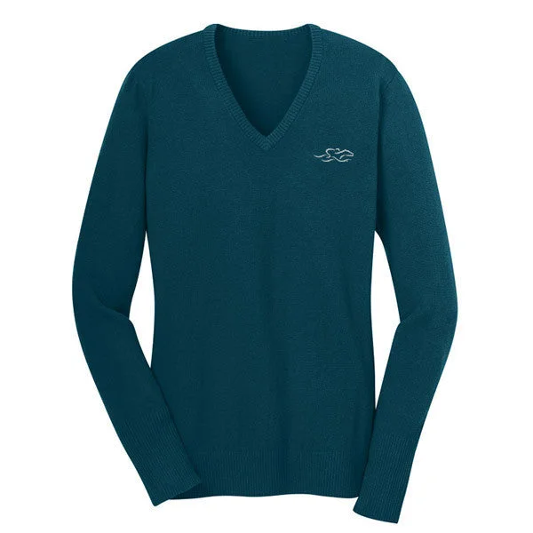 Fine Gauge V Neck Sweater - Turquoise