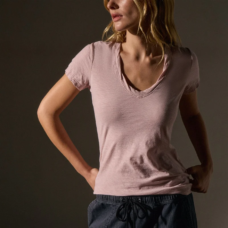 Sheer Slub Casual V Neck - Degas