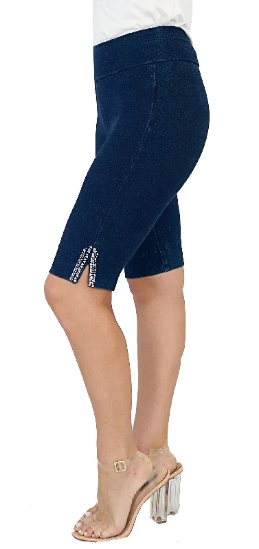 TrueSlim™ Indigo Short Knit Leggings with Stone Detail