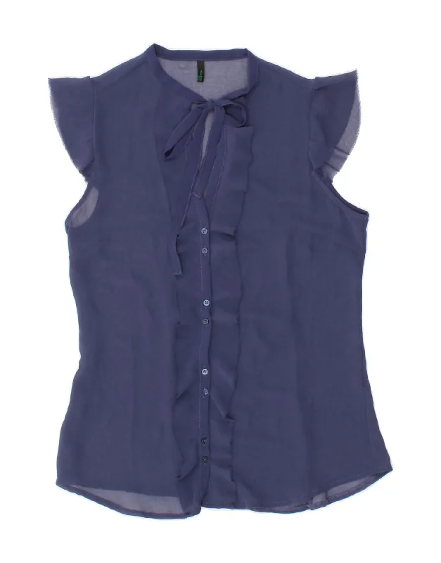 BENETTON Womens Shirt Blouse UK 12 Medium Blue