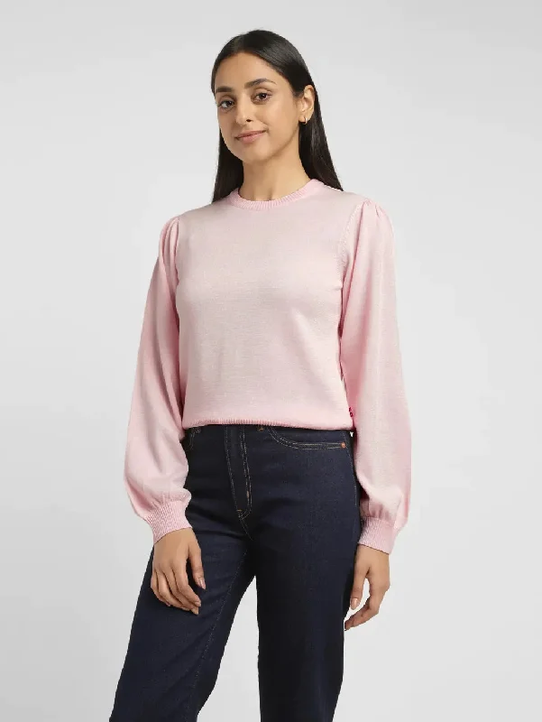 Women's Solid Pink Crew Neck Sweater