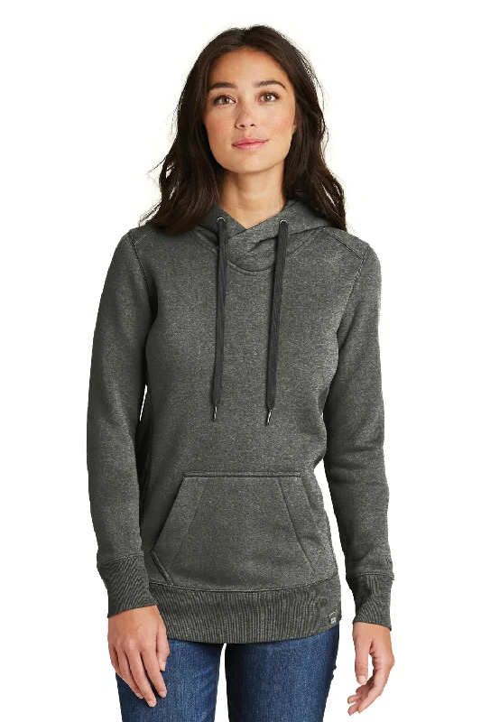 New Era Womens Sueded French Terry Hooded Sweatshirt Hoodie w/ Pouch Pocket - Black Twist