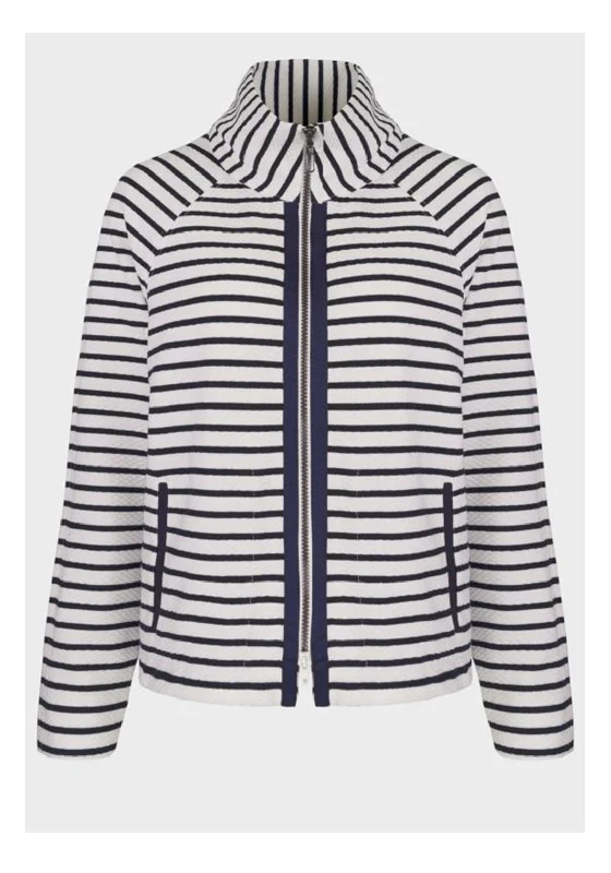 Bianca Frenzy Striped Short Jacket, White & Navy