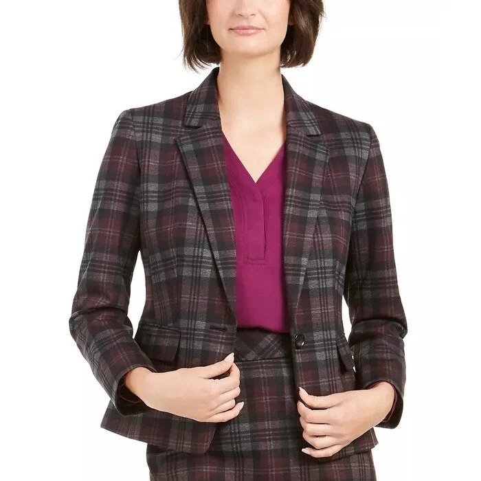 Nine West Women's 1 Button Plaid Blazer Medium Purple Size 6