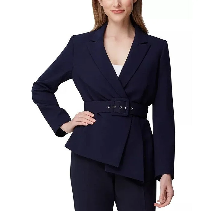 Tahari ASL Women's Asymmetrical Belted Blazer Blue Size 10