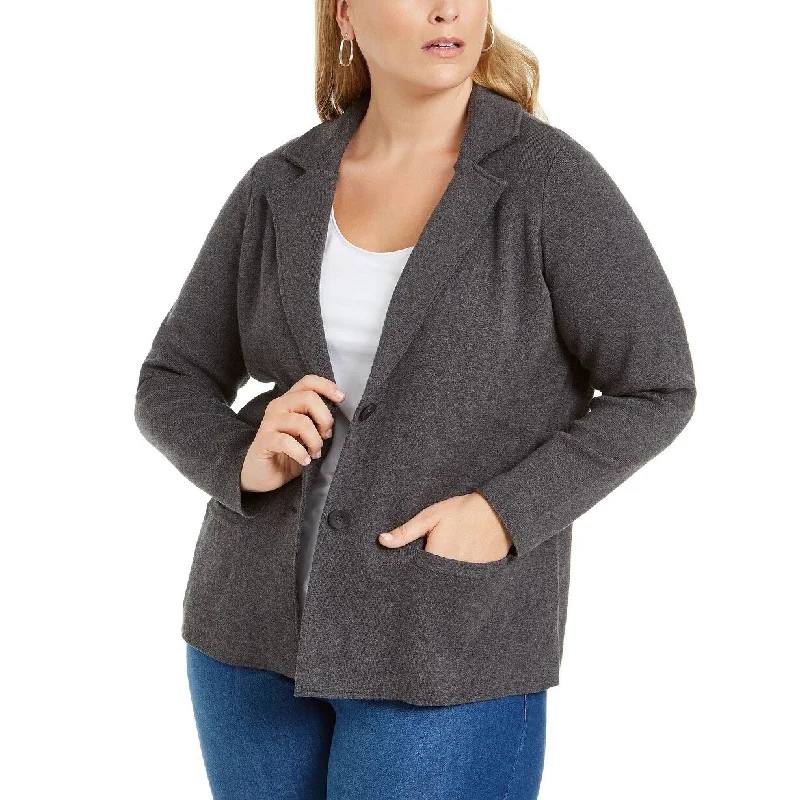 Charter Club Women's Plus Size Cotton Blazer Sweater Dark Gray Size 3X