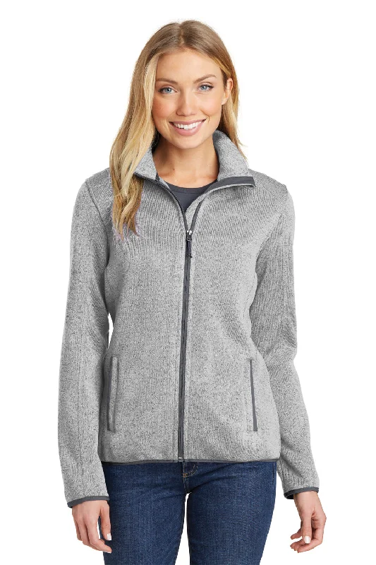 Port Authority Womens Full Zip Sweater Fleece Jacket - Heather Grey