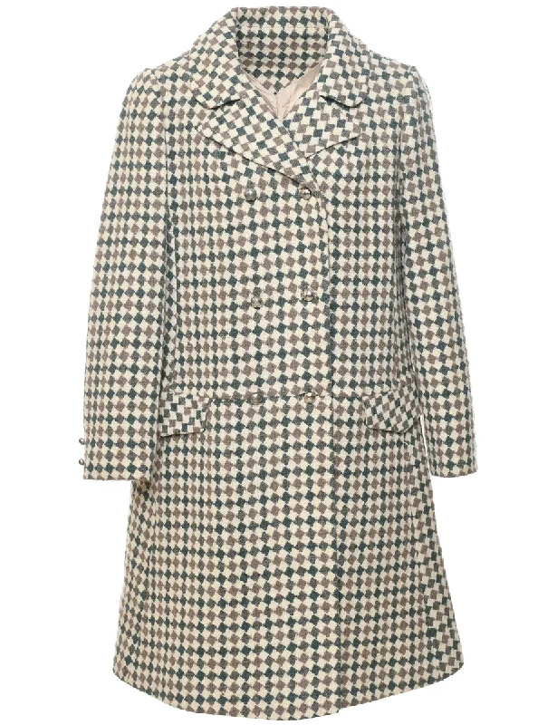 Checked Pattern Wool Coat - M