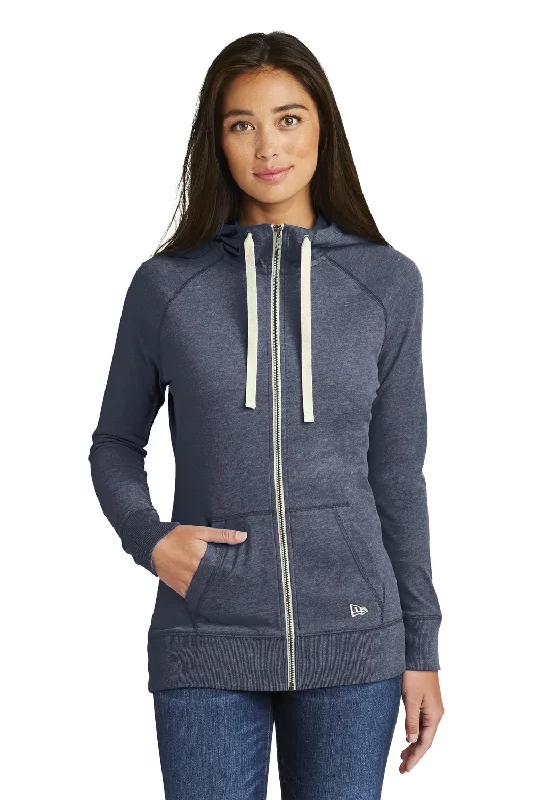 New Era Womens Sueded Full Zip Hooded Sweatshirt Hoodie w/ Pockets - Heather Navy Blue