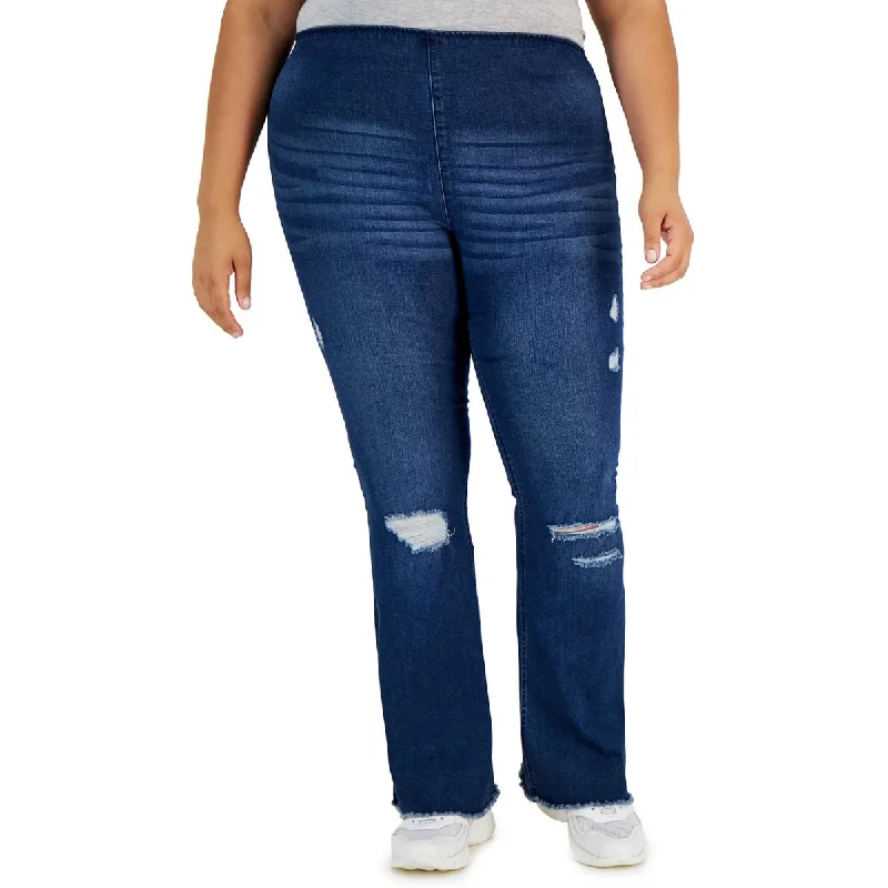 Tinseltown Womens Plus Destroyed Denim Flared Jeans