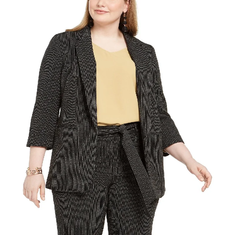 Bar III Women's Trendy Plus Size Striped Blazer Charcoal Size 2X