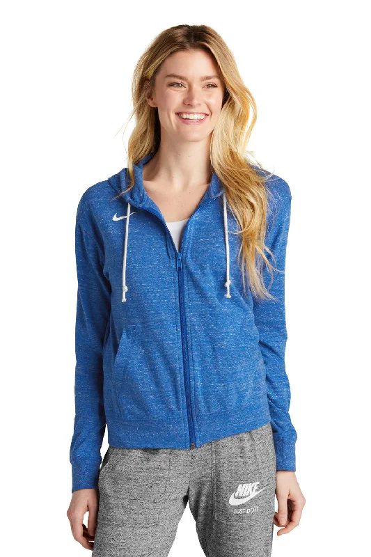 Nike Womens Gym Vintage Full Zip Hooded Sweatshirt Hoodie w/ Pockets - Team Royal Blue