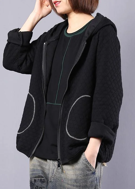 Handmade hooded cotton tops for women Photography black short coat fall