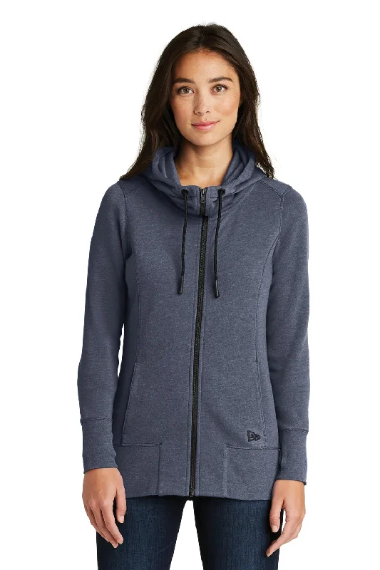 New Era Womens Fleece Full Zip Hooded Sweatshirt Hoodie w/ Pockets - Heather Navy Blue