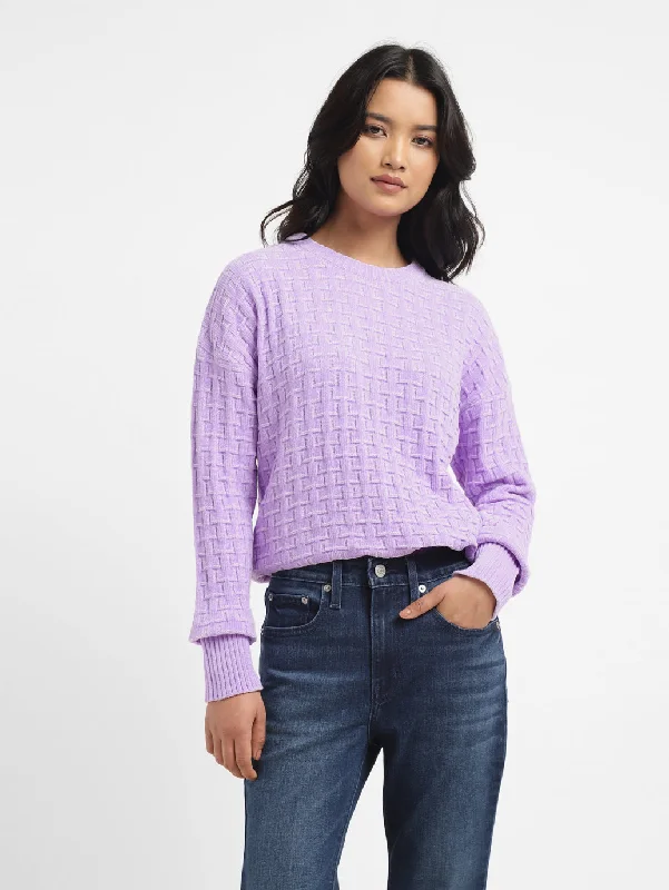 Women's Textured Purple Crew Neck Sweater