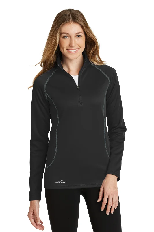 Eddie Bauer Womens Smooth Fleece 1/4 Zip Sweatshirt - Black - Closeout