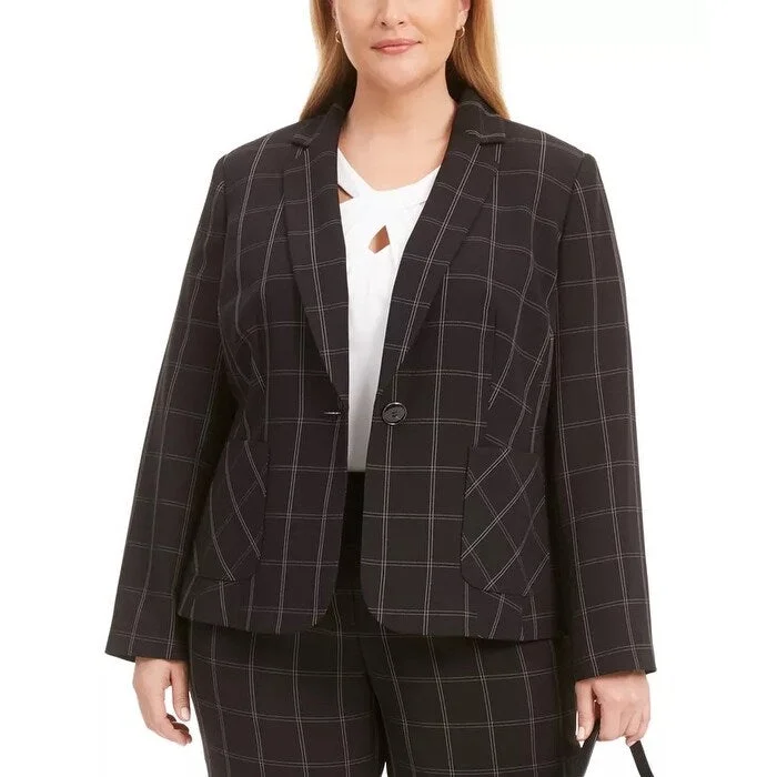 Kasper Women's Plus Size Windowpane Notch-Collar Blazer Charcoal Size 20