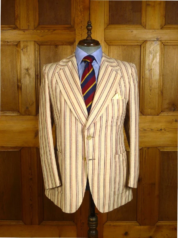 24/1137 wonderful vintage british striped linen mix boating summer blazer 41 regular