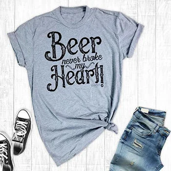 Rebel Rose Lt. Grey Graphic Tee - Beer Never Broke My Heart