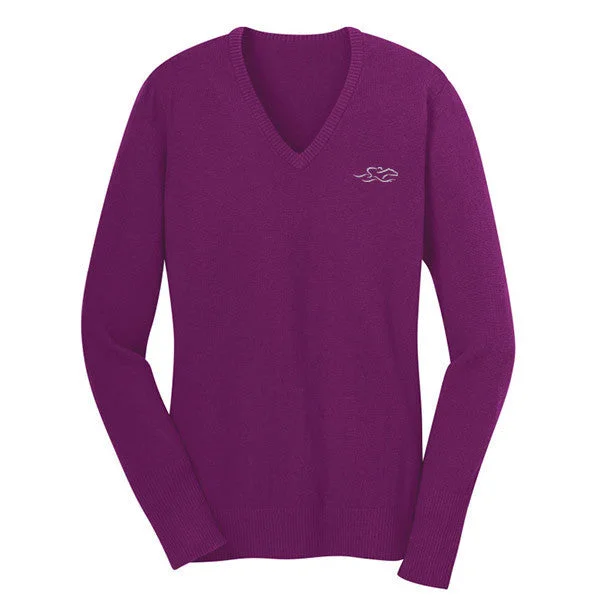 Fine Gauge V Neck Sweater - Berry