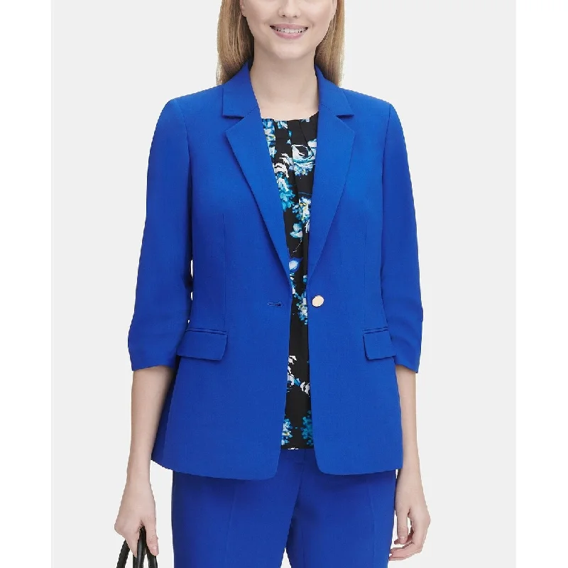 Calvin Klein Women's Scrunch-Sleeve Blazer Blue Size 12"