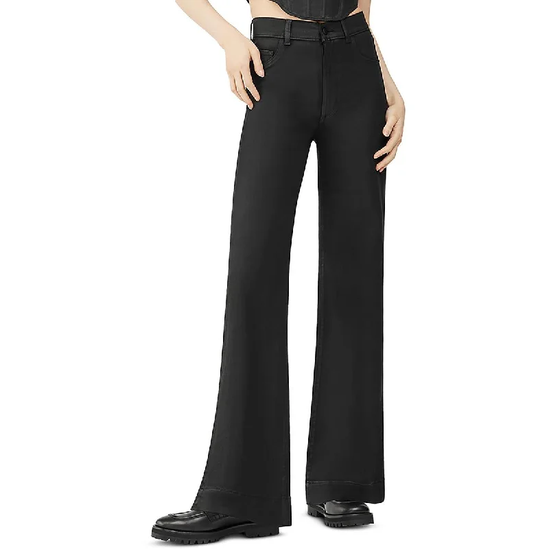 DL1961 Womens Hepburn Coated Denim Wide Leg Jeans