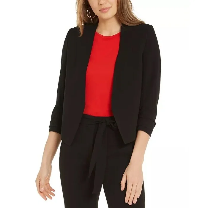 Bar III Women's Ruched Sleeve Blazer Black Size XX-Small