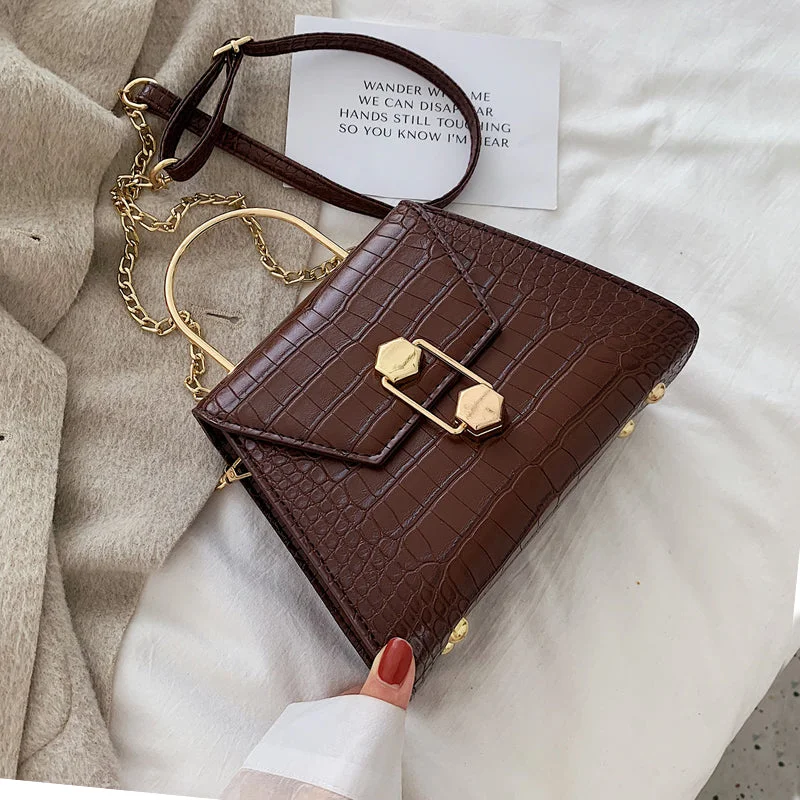 Stone Pattern Pu Leather Crossbody Bags For Women 2020 Small Totes With Metal Handle Lady Shoulder Bag Handbags