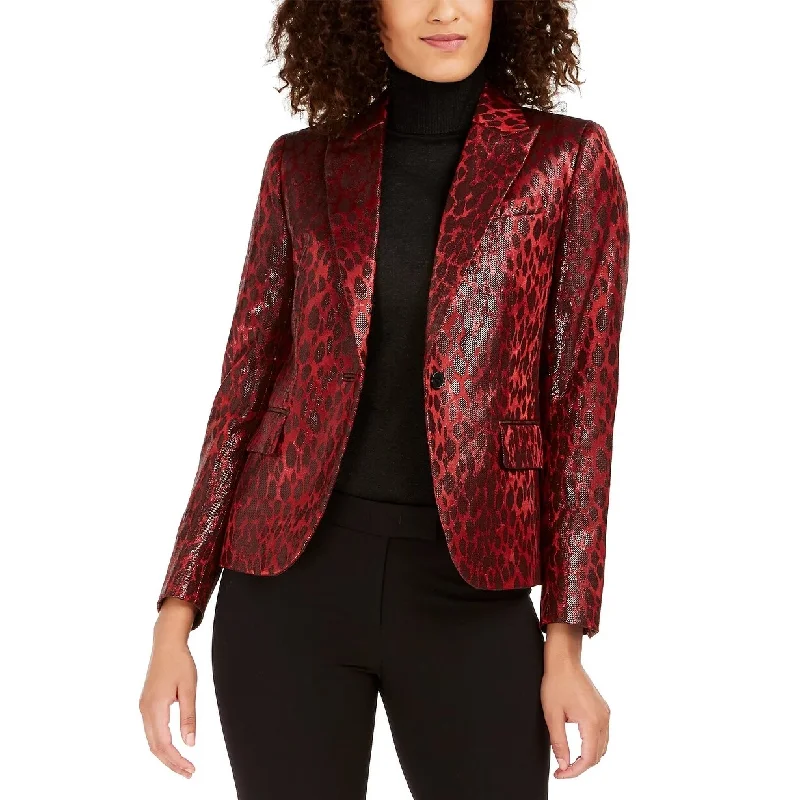 Anne Klein Women's Shiny Print Blazer Wine Size 2