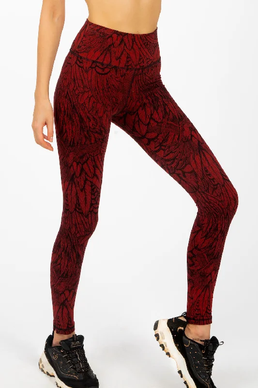 Feather Leggings - Red Black