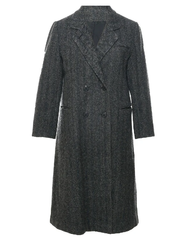 Herringbone Tweed Wool Coat - L